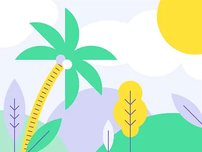 Purple Island 2d branding flat foliage fried egg graphic design illustration palm tree plants tropical ui visual design