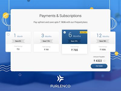 Payments & Subscriptions page for Furlenco furlenco furniture payments rental subscription upfront