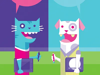 Digi and Log go around showing their drawing skills character design illustration