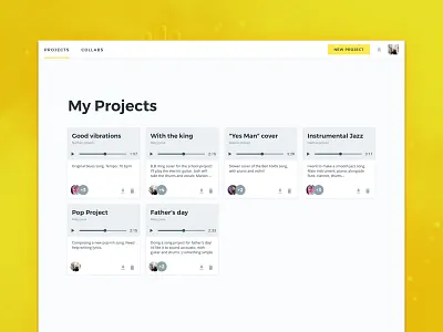 Binder Studio - My Projects binder cards collaboration interface design music music player projects studio ui ux web web design