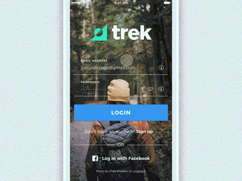 Trek Navigation animation app hiking mobile motion principle prototyping sketch trek ui ux