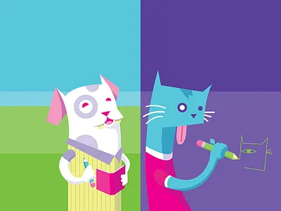 Digi and Log go around showing their drawing skills II character design illustration