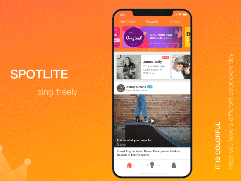 SPOTLITE app colorful karaoke sing ui