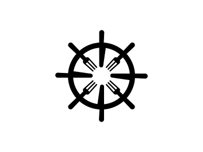 Day 32 - WheelFood corsair cutlery dailylogochallange fish food helm logo logos restaurant sail wheel