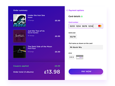 Credit Card Checkout #DailyUI #002 album checkout dailyui music purple ui