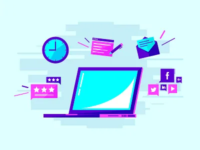 Website Features blue features illustration laptop rating social media time website