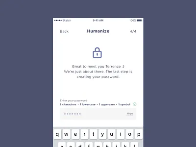 Humanize - Onboarding, Password onboarding password ui ux