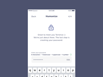 Humanize - Onboarding, Password onboarding password ui ux