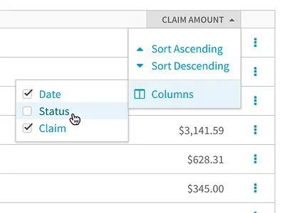 Column Picker ascending columns data table descending
