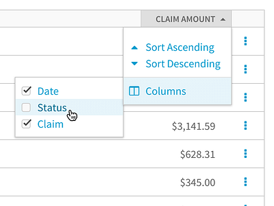 Column Picker ascending columns data table descending