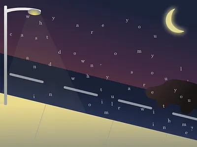 First snow car illustration moonlight sketch snow street streetlight