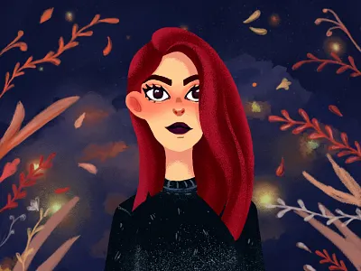 Magic autumn autumn background flowers girl heat illustration leaves lights magic sky twilight