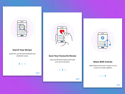 Onboarding Screens - Recipe App app clean food graphic design icon illustration minimal mobile onboarding recipe ui ux