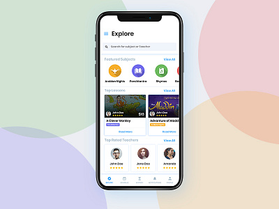 Explore Screen UI for Kids App design ios iphonex kids menu minimal parents. stories pixel shadow student ui ux