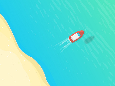 Boat Sailing in Water beach blue boat illustration ocean sea top view water waves