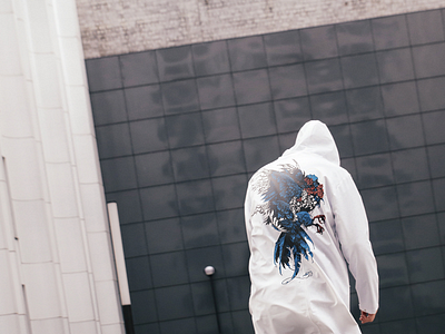‘Sirin / Bird of Sorrow’ Raincoat cloth feathers further up illustration ivan belikov raincoat spiritcatcher