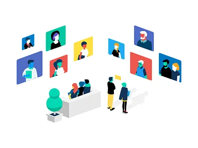 Show & Tell colors company company culture isometric minimalistic people