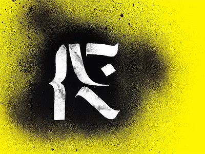 Abstract R bold calligraphy color colour experiment illustration lettering modern paint spray