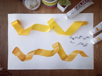 Mural - Ribbon Study acrylic dallas gold illustration mural paint restaurant ribbon