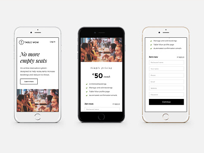 Table Wow Mobile homepage bw mobile design restaurants typography ui web design