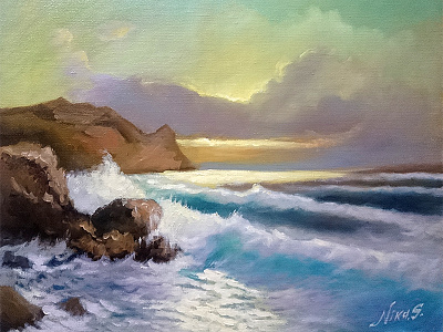 Caspian Sea caspian sea oil painting painting rocks sea skies sky