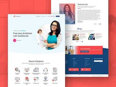 Homepage Design (Women freelancing platform) freelancing homepage index landing page minimal design red blue she wizards website design women