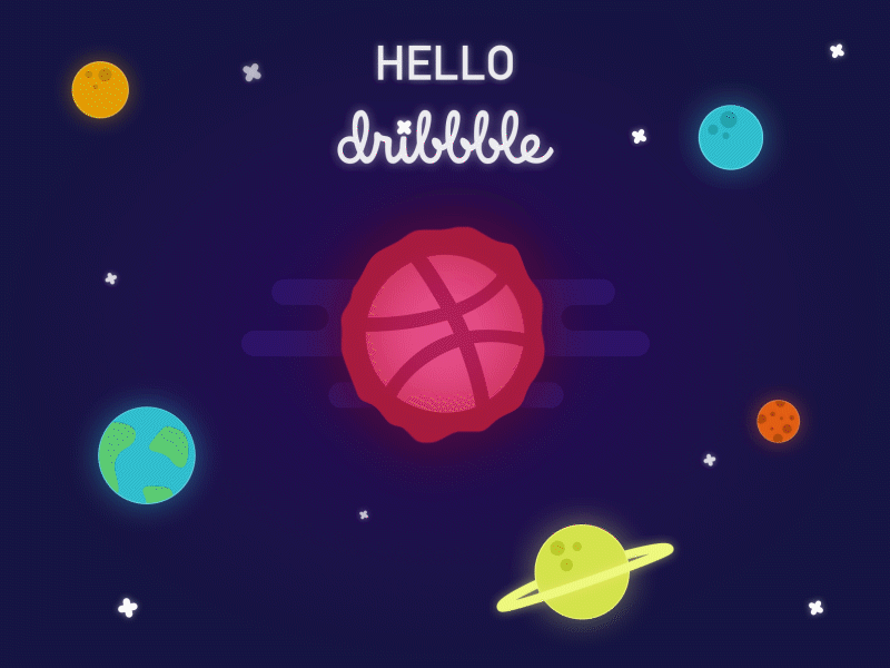 Hello Dribbble ! animate dribbble first hello planet shot sketch space star