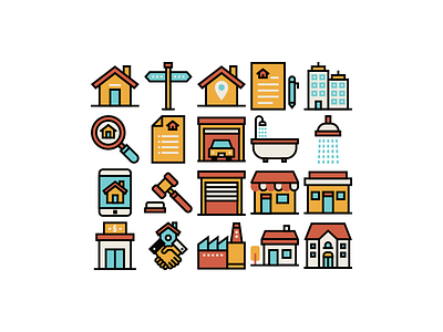 Real Estate Icons - Retro Style agent apartment condominium estate flat home house property property icons real estate icons shop store