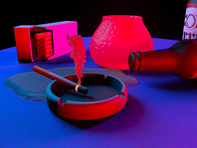 Late Night 3d bar beer c4d cig night scene smoke spill