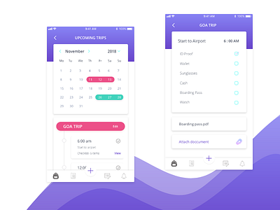 Travel App adobe xd calendar travel