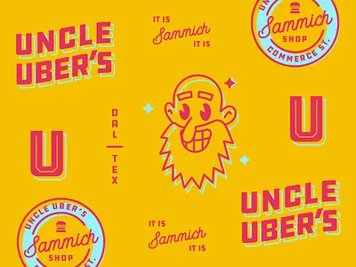 Uncle Uber's badge branding dallas icons lines mascot pattern restaurant typography vector