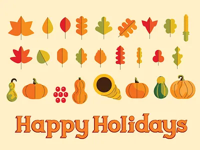Happy Holidays holiday icons illustration leaves pumpkins thanksgiving typography