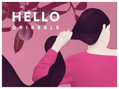 Hello Dribbble! debut dribbble first hello illustration pink plants texture woman