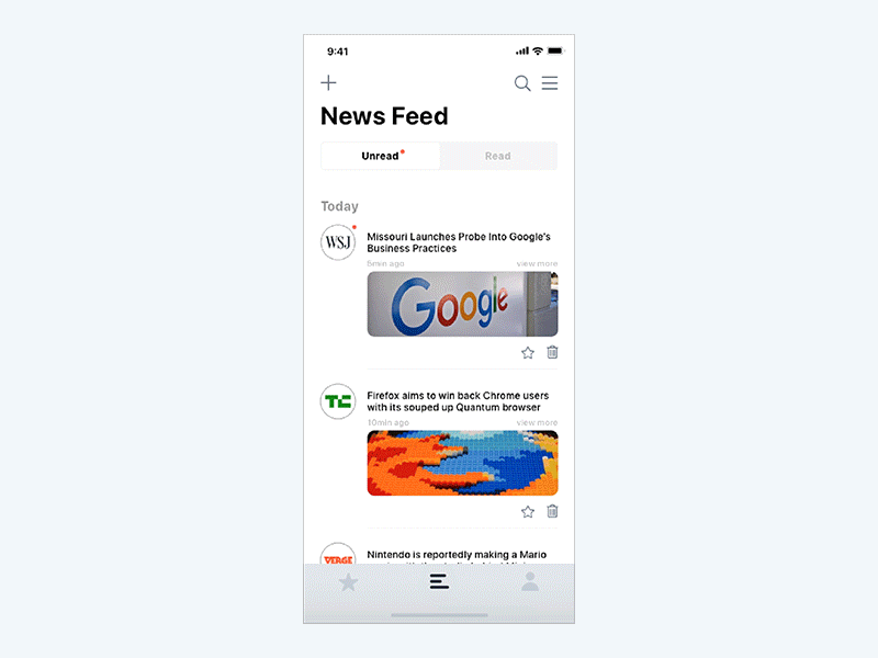 Interaction of TinyReader app interaction ios iphone x ui