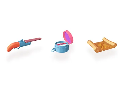 icons c4d compass gun icon isometric map treasure map