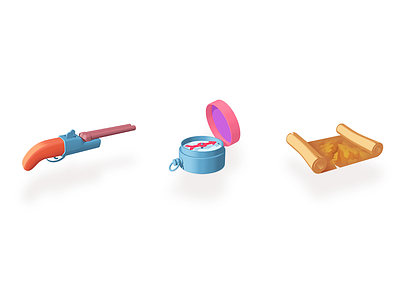 icons c4d compass gun icon isometric map treasure map