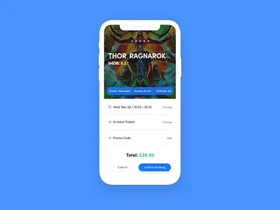 Cinema Booking app booking checkout confirm daily dailyui iphone x mobile movie thor ticket ui