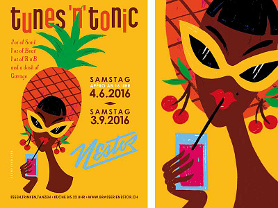 Tunes 'n' Tonic 60s beat carmenmiranda drinks party poster tropical vinyl vinylsmorefun