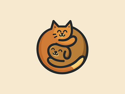 Cat + Dog cartoon character cat dog animal color colourful warm cute happy funny logo icon design brand mascot design logo pet love in love romantic