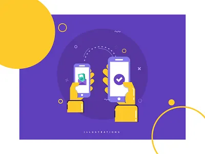 Payment app illustrations illustrations money transfer on boarding screens payment app splash screen ui yellow