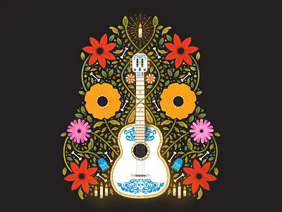Coco! bones candle coco day of the dead death design dia de los muertos disney disney pixar flower illustration flowers graphic design guitar illustration illustrator music pixar plants skull vector