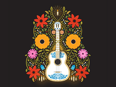 Coco! bones candle coco day of the dead death design dia de los muertos disney disney pixar flower illustration flowers graphic design guitar illustration illustrator music pixar plants skull vector