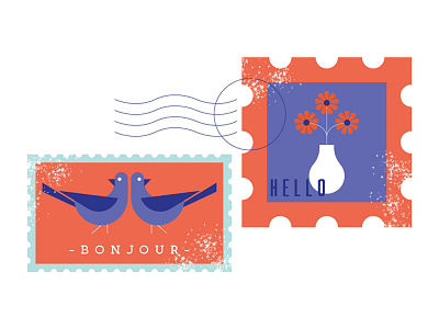 stamps birds bonjour floral flower flowers geometric hello postage postage stamp stamps vase