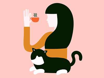 Good Morning cat coffee illustration morning routine