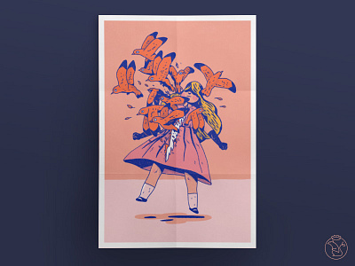 Tearing birds blue girl orange poster rattenkonig tearing