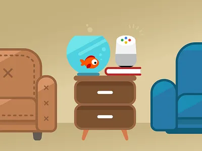 Living room armchair club couch goldfish google home living room