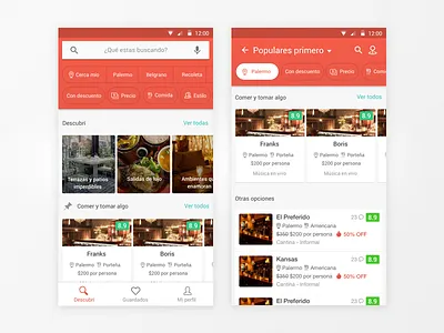 Restorando Android Home & Search android application cards discovery filters home interface material native restorando search ui ux