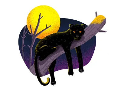 Leopard illustration leopard moon tree