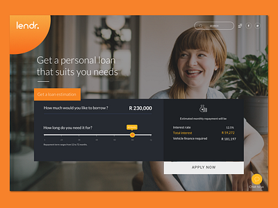Lendr website Landing page banks calculations calculator design lending loans moeketsi lebakeng mokay money south africa ui ux
