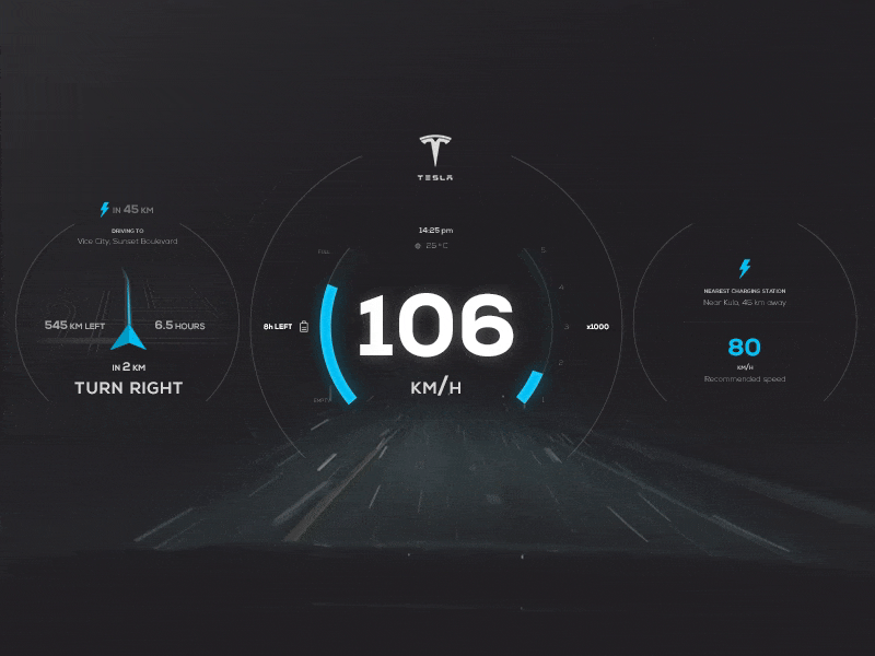 Electric Car — UI Weekly Challenges-Season 02 / W [4/10] cardashboard dashboard electriccar motion tesla ui uiux ux